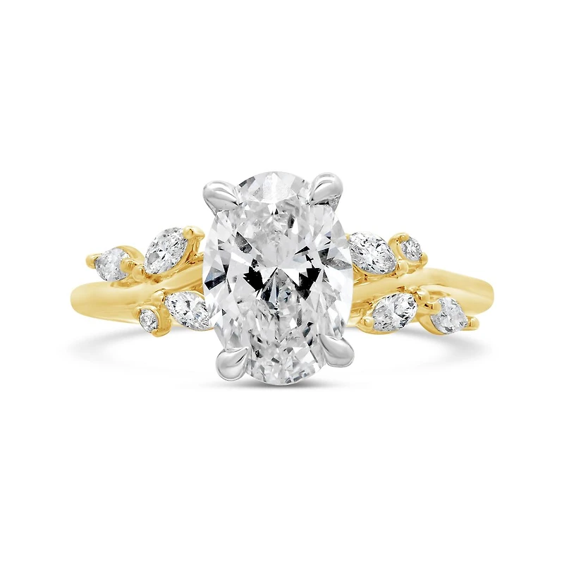 New Brilliance Lab Grown 2.30CTW Oval Diamond Ring in 14K Yellow and White Gold