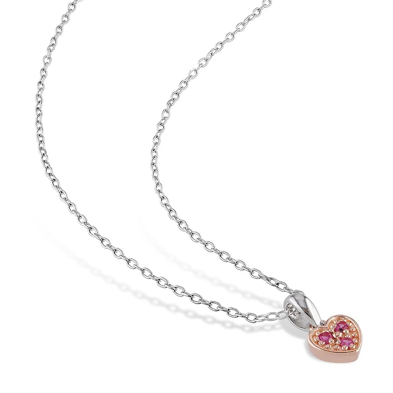 Julianna B Children's Rose Plated Sterling Silver Created Pink Sapphire Pendant