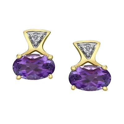10K Yellow Gold Amethyst & Diamond Earrings