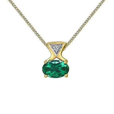 10K Yellow Gold Emerald & Diamond 18" Pendant