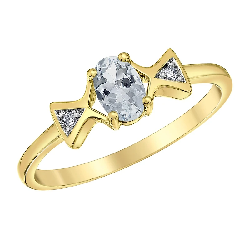 10K Yellow Gold White Topaz & Diamond Ring