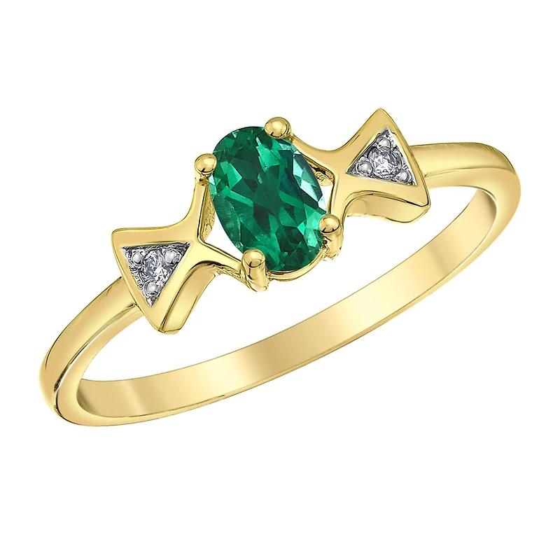 10K Yellow Gold Emerald & Diamond Ring