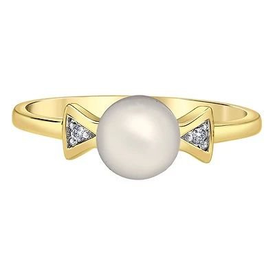 10K Yellow Gold Pearl & Diamond Ring