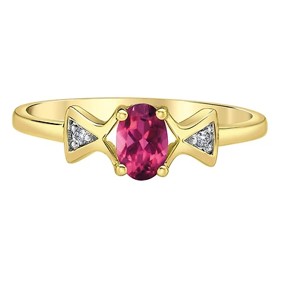 10K Yellow Gold Pink Tourmaline & Diamond Ring