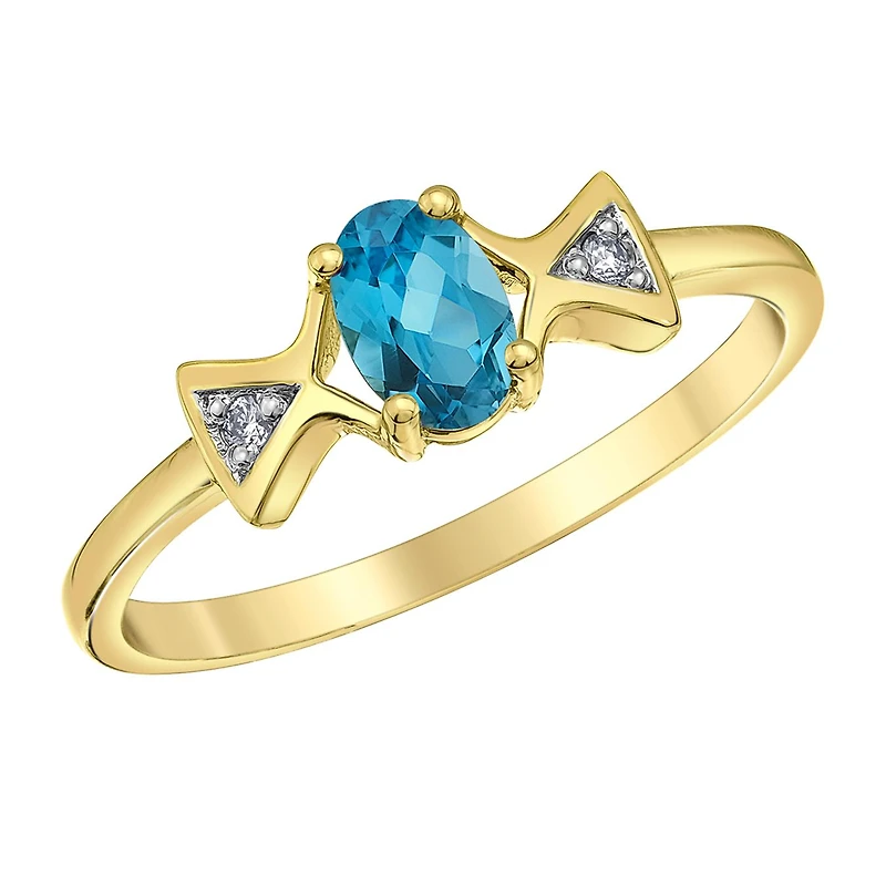 10K Yellow Gold Blue Topaz & Diamond Ring