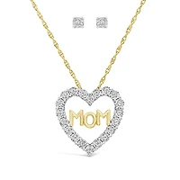 Lab Grown 0.10CTW Mom Diamond Pendant & Earring Set in 18K Yellow Gold Vermeil