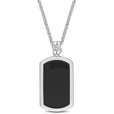 Julianna B Sterling Silver Black Diamond & Enamel Pendant 22"
