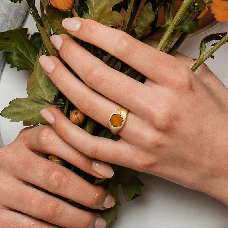 Julianna B Yellow Plated Sterling Silver Tiger's Eye Ring