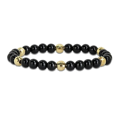 Julianna B Yellow Plated Sterling Silver & Black Agate Bead Bracelet 8.25"