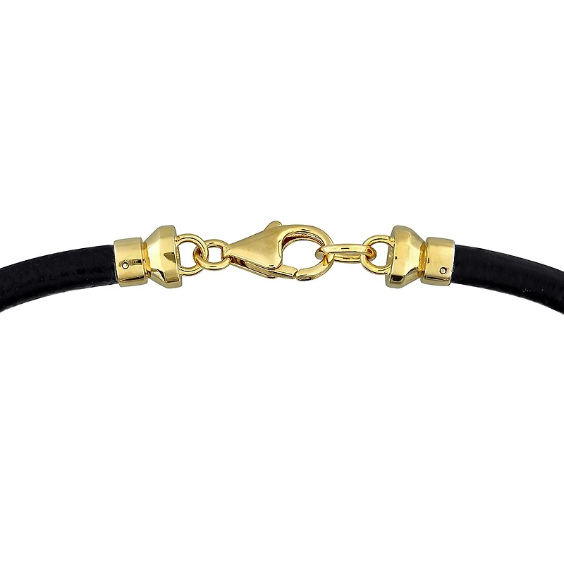 Julianna B Yellow Plated Sterling Silver Black Onyx Leather Bracelet 9"