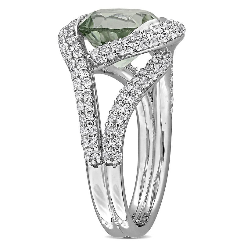 Julianna B Sterling Silver Green Quartz & White Topaz Cocktail Ring