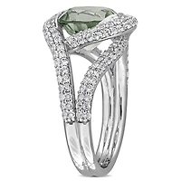 Julianna B Sterling Silver Green Quartz & White Topaz Cocktail Ring