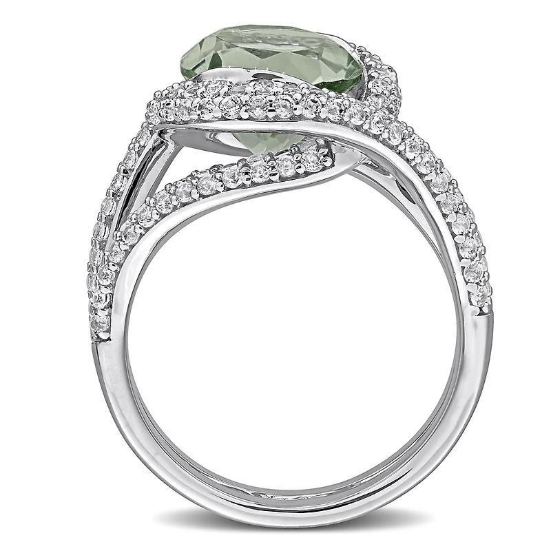 Julianna B Sterling Silver Green Quartz & White Topaz Cocktail Ring