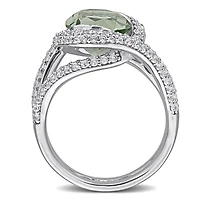 Julianna B Sterling Silver Green Quartz & White Topaz Cocktail Ring