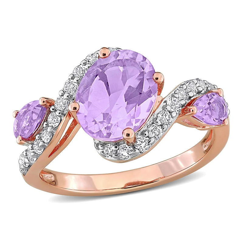 Julianna B Rose Plated Sterling Silver Amethyst & White Topaz Swirl Ring