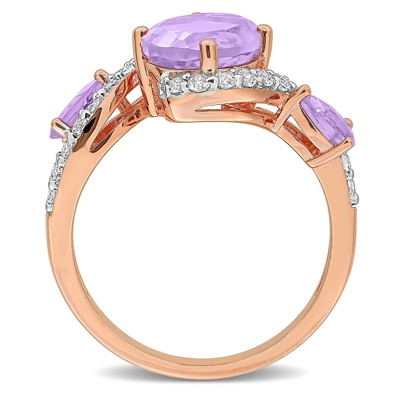 Julianna B Rose Plated Sterling Silver Amethyst & White Topaz Swirl Ring