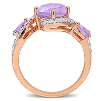 Julianna B Rose Plated Sterling Silver Amethyst & White Topaz Swirl Ring