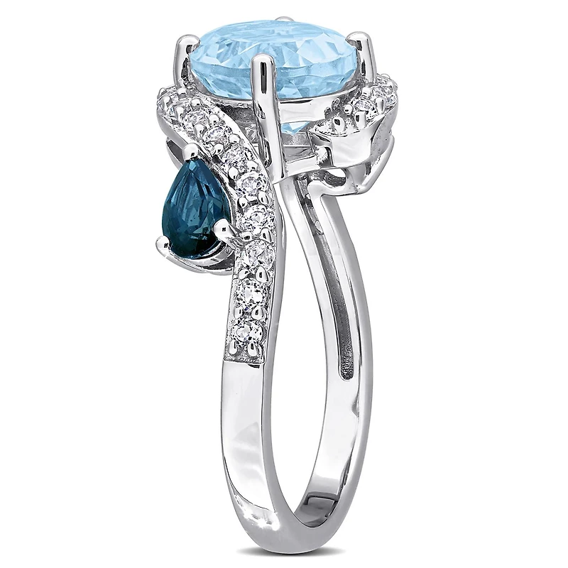 Julianna B Sterling Silver Sky & London Blue Topaz and White Swirl Ring
