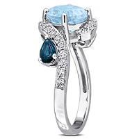 Julianna B Sterling Silver Sky & London Blue Topaz and White Swirl Ring