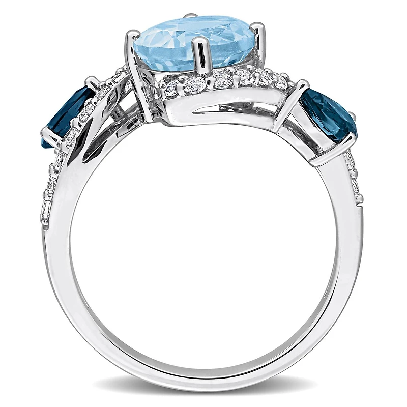 Julianna B Sterling Silver Sky & London Blue Topaz and White Swirl Ring