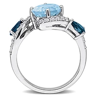 Julianna B Sterling Silver Sky & London Blue Topaz and White Swirl Ring