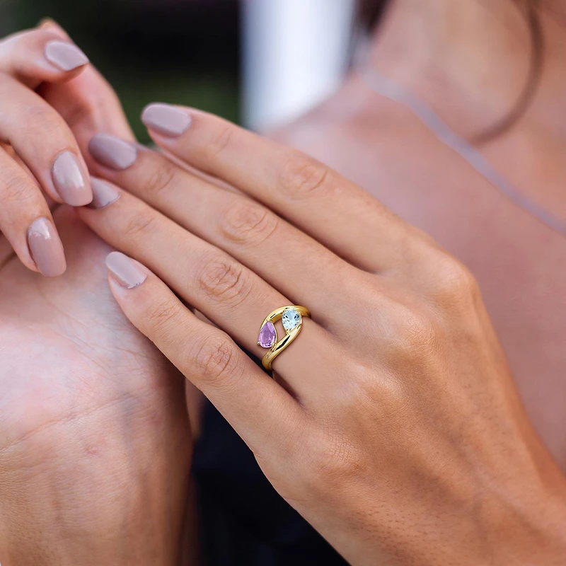 Julianna B Yellow Plated Sterling Silver Amethyst and Blue Topaz Ring