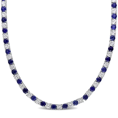 Julianna B Sterling Silver Created Blue & Created White Sapphire Necklace 17"