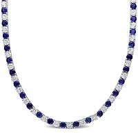 Julianna B Sterling Silver Created Blue & Created White Sapphire Necklace 17"