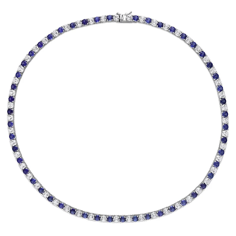 Julianna B Sterling Silver Created Blue & Created White Sapphire Necklace 17"