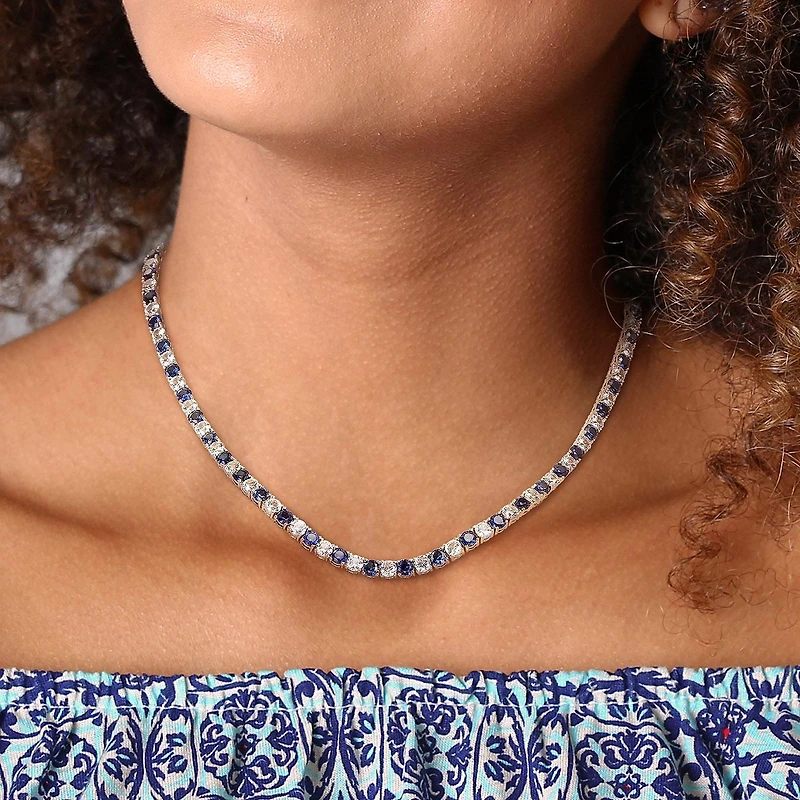 Julianna B Sterling Silver Created Blue & Created White Sapphire Necklace 17"