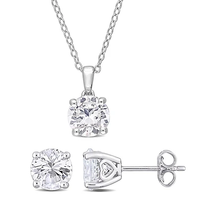 Julianna B Sterling Silver Created White Sapphire Earring & Pendant Set