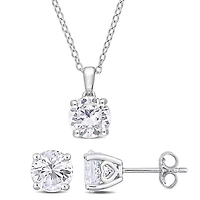 Julianna B Sterling Silver Created White Sapphire Earring & Pendant Set