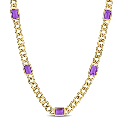 Julianna B 14K Yellow Gold Amethyst Curb Link Necklace 17"