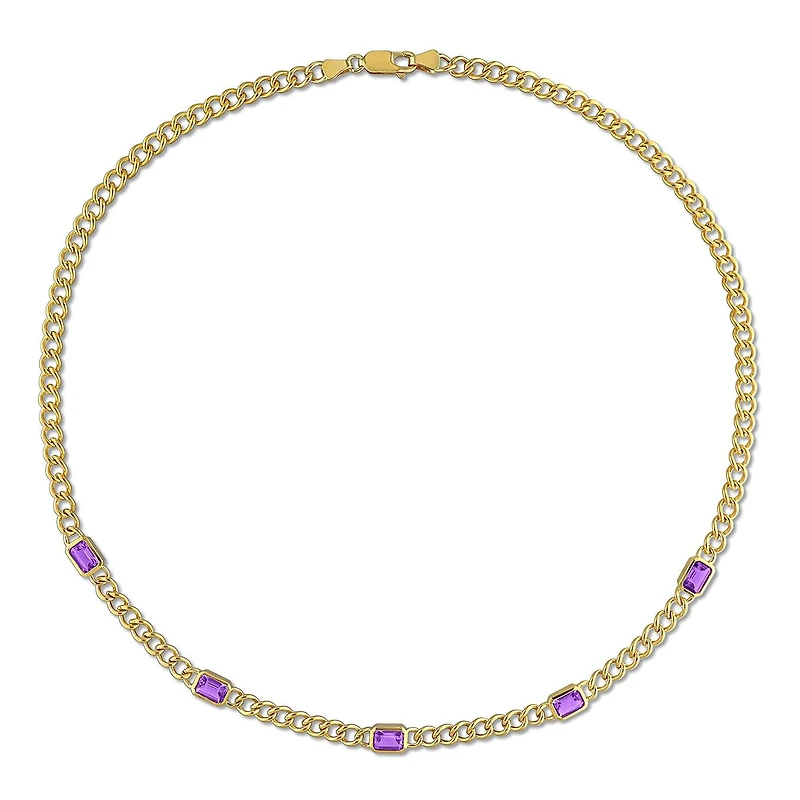 Julianna B 14K Yellow Gold Amethyst Curb Link Necklace 17"