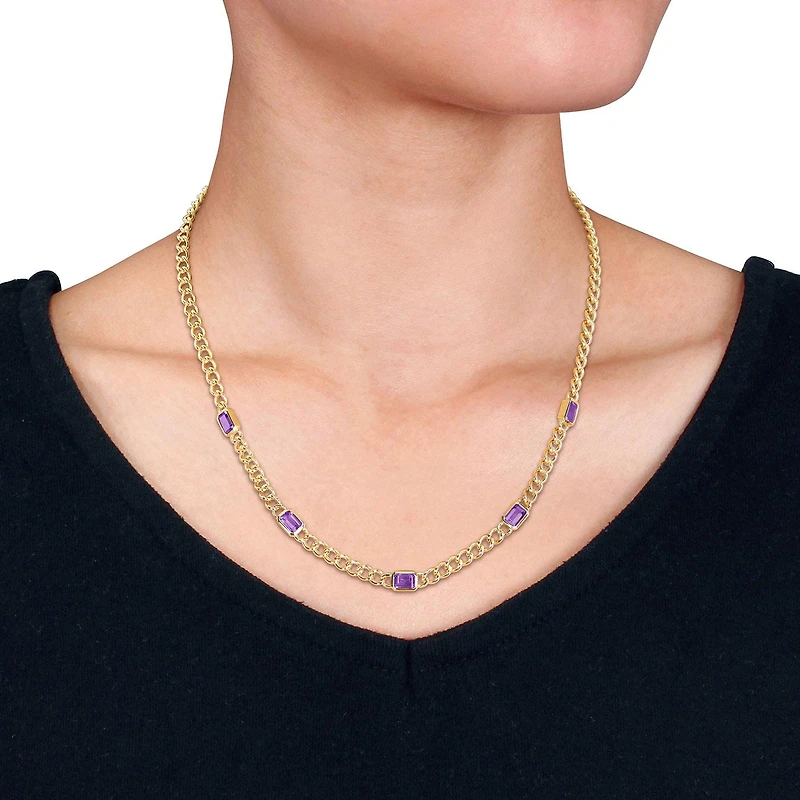 Julianna B 14K Yellow Gold Amethyst Curb Link Necklace 17"