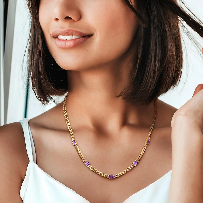 Julianna B 14K Yellow Gold Amethyst Curb Link Necklace 17"
