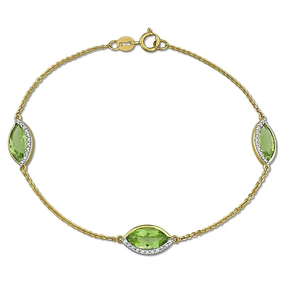 Julianna B 14K Yellow Gold Peridot & Diamond Station Bracelet 7"