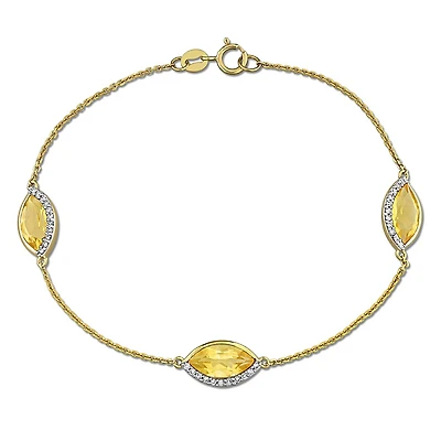 Julianna B 14K Yellow Gold Citrine & Diamond Station Bracelet 7"