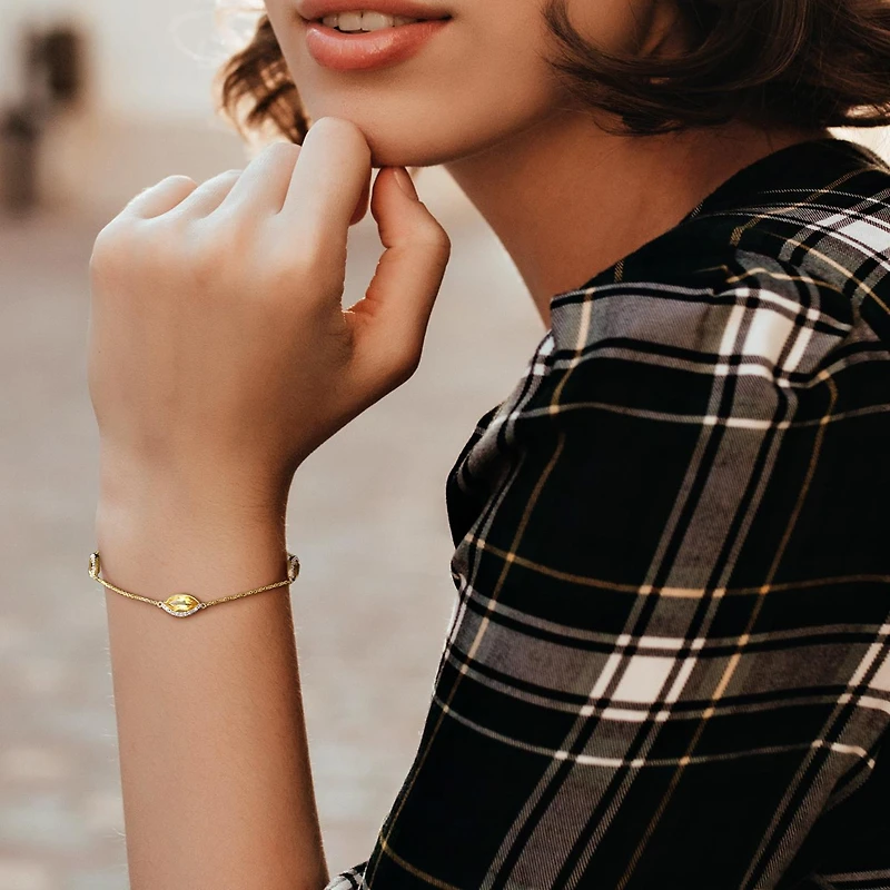 Julianna B 14K Yellow Gold Citrine & Diamond Station Bracelet 7"