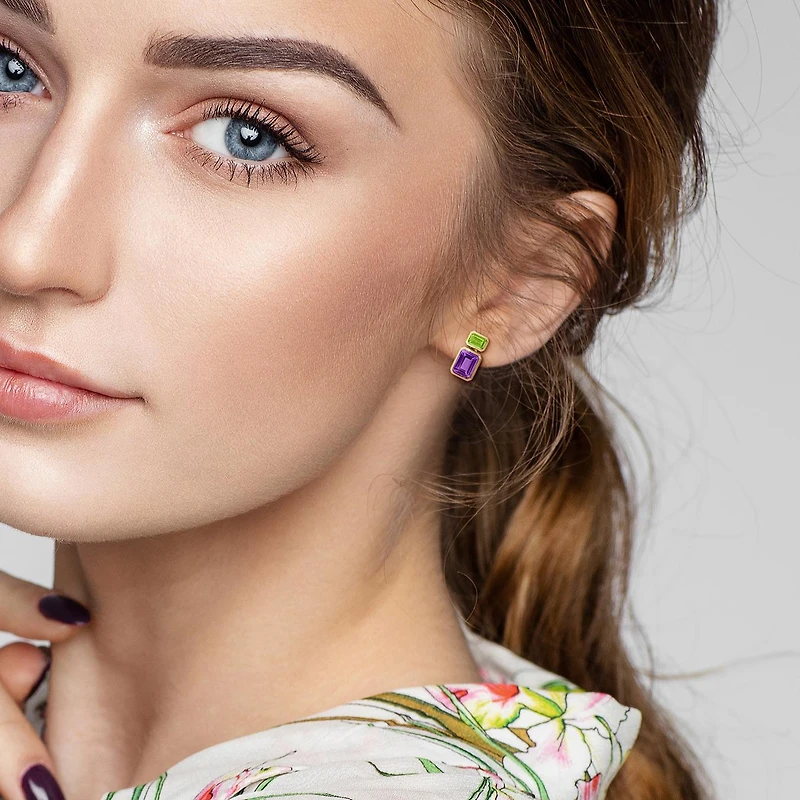 Julianna B 10K Yellow Gold Amethyst & Peridot Drop Earrings