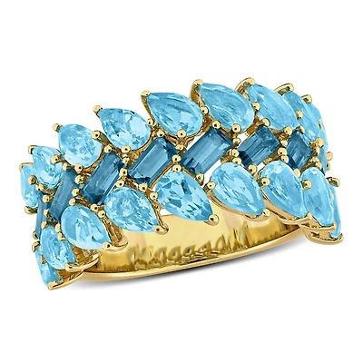 Julianna B 10K Yellow Gold Swiss & London Blue Topaz Three Row Ring