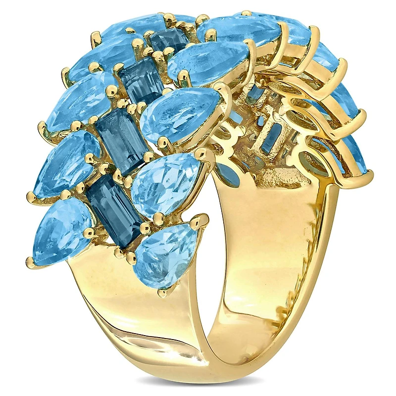 Julianna B 10K Yellow Gold Swiss & London Blue Topaz Three Row Ring