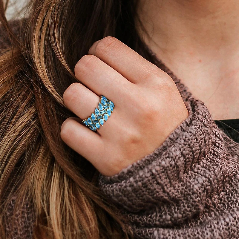 Julianna B 10K Yellow Gold Swiss & London Blue Topaz Three Row Ring