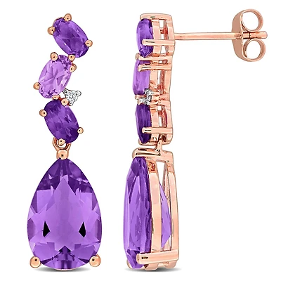 Julianna B 10K Rose Gold Amethyst & Diamond Drop Earrings