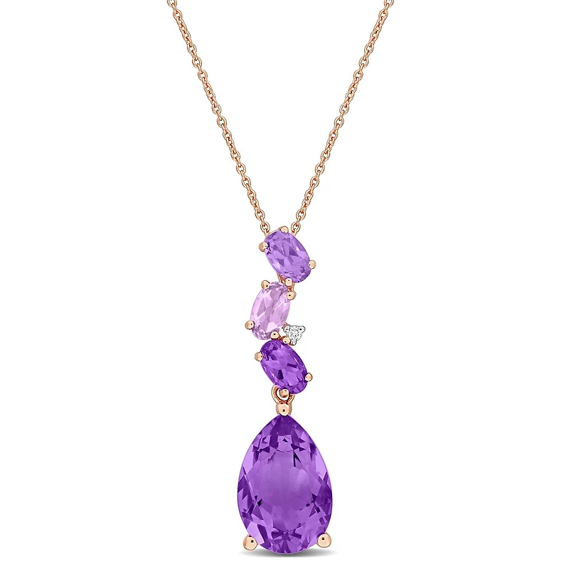 Julianna B 10K Rose Gold Amethyst & Diamond Drop Pendant 17"