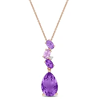 Julianna B 10K Rose Gold Amethyst & Diamond Drop Pendant 17"