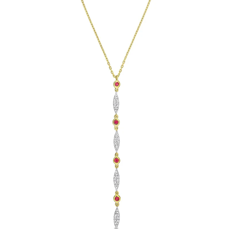 Julianna B 10K Yellow Gold Ruby & Diamond Lariat Necklace 16.5"