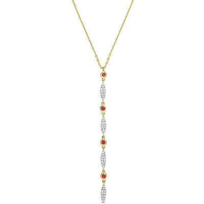 Julianna B 10K Yellow Gold Ruby & Diamond Lariat Necklace 16.5"