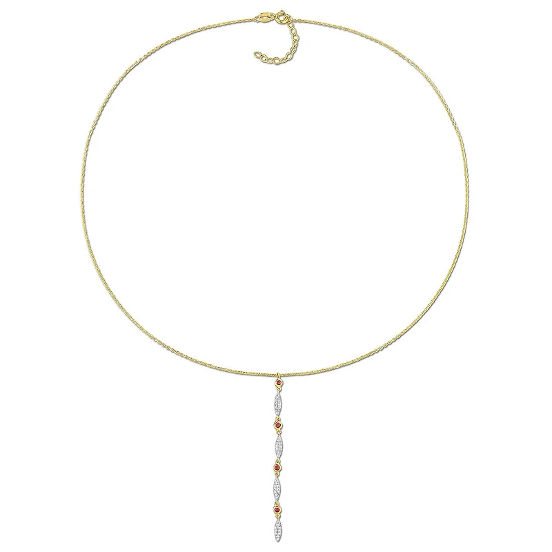 Julianna B 10K Yellow Gold Ruby & Diamond Lariat Necklace 16.5"