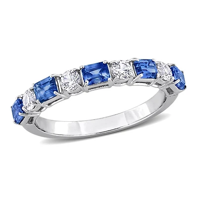 Julianna B 14K White Gold Blue & Sapphire Semi Eternity Ring